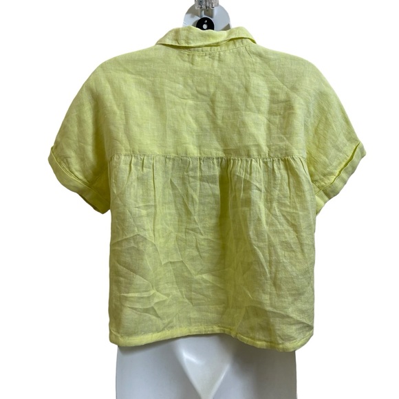 JOIE 100% Linen Women's Small Neon Yellow Short Sleeve Button Up Blouse NWT - Picture 10 of 12